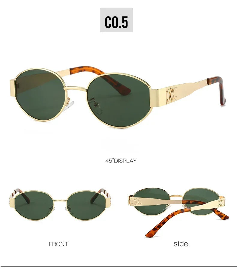 Unisex Luxury Metal Sunglasses Designer Fashion Oval Eyewear Shades UV400 Stylish Sun Glasses for Men And Women
