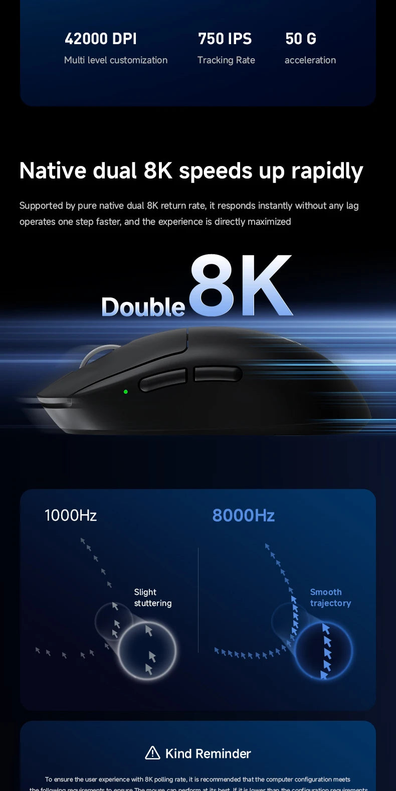 Rato Gaming Sem Fios MCHOSE A7 V2 Ultra / Pro Leve Dual 8000Hz PAW3950 TI 42000DPI para PC e Jogadores de E-sports