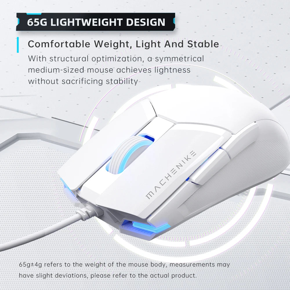 Mouse gaming cu fir Machenike M7Pro USB Instant A825 12800DPI 1000Hz 7 butoane 65g RGB pentru laptop PC Mouse Gamer
