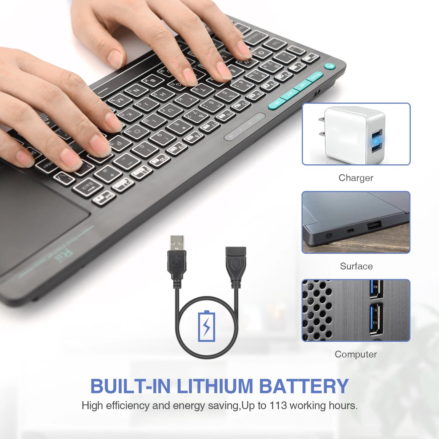 Rii K18S BT And 2.4GHz Wireless RU Mini Keyboard Backlight Touchpad Air Mouse for Android Box Smart TV Windows