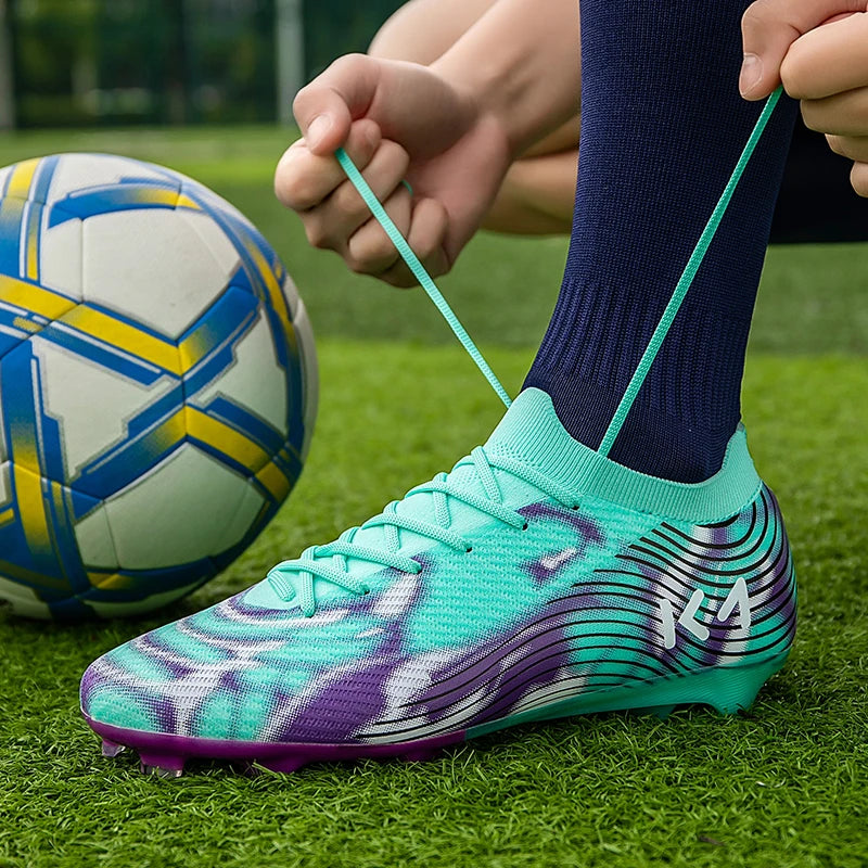 New Men’s Football Boots Outdoor Sneakers High-Quality Grass Cleats Soccer Shoes Boys Match Hot-Selling Non-Slip High-Top Light