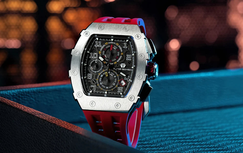 TSAR BOMBA New TB8204 Watch for Men, Japan Quartz Chronograph, 50M Waterproof Wristwatch, Fashion Sport Clock, Luxury Gift