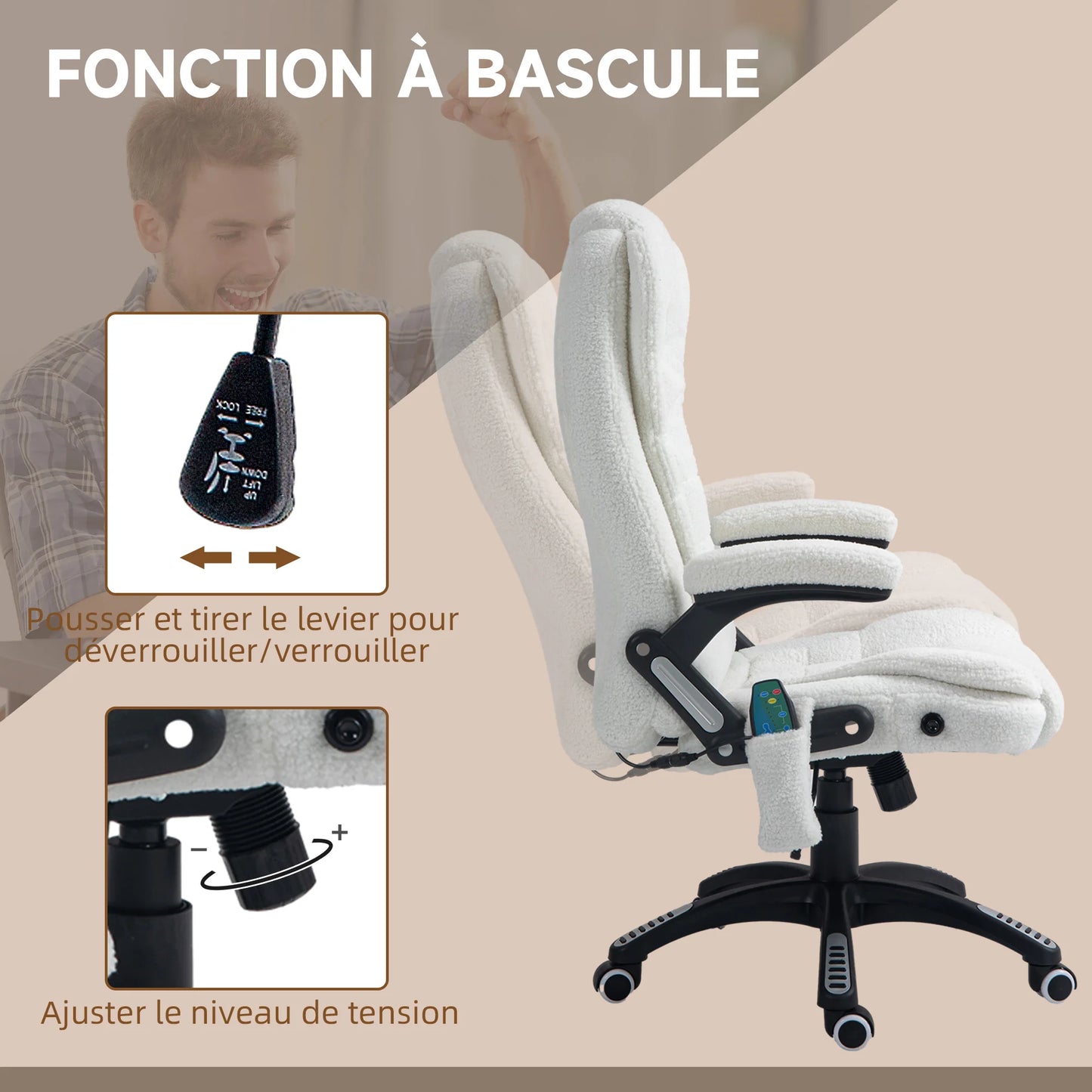 High-Tech Executive Office Chair with Lumbar Heating, 360° Swivel Breathable Fabric Chair with Remote Control, 120kg Load Capacity