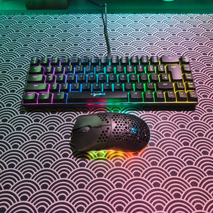 Conjunto gaming portátil HXSJ 60% RGB de teclado y ratón: teclado de membrana con cable de 68 teclas y ratón inalámbrico ligero de 3 modos para PC y Mac