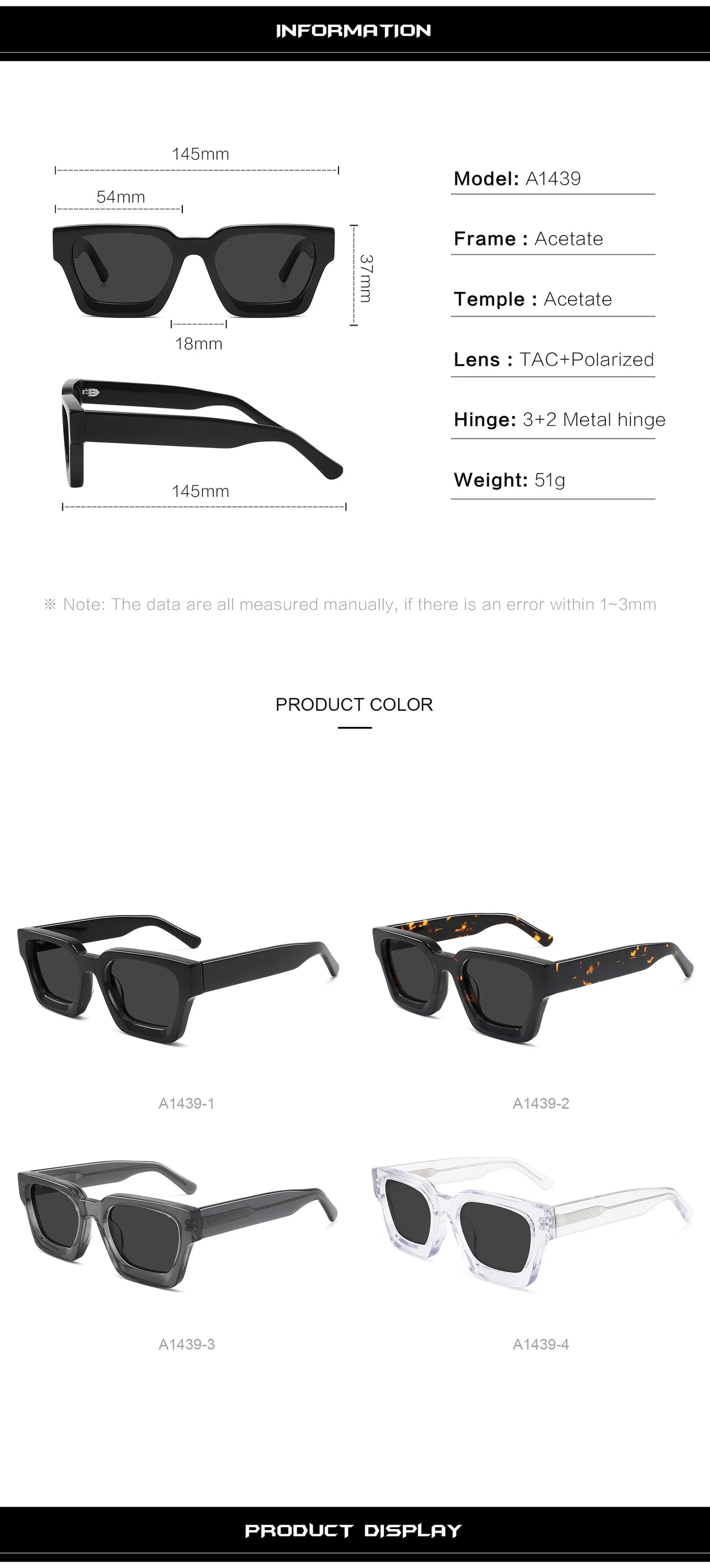 Luxury Acetate Frame Sun Glasses Rectangle Polarized Sunglasses Fashion Design High Quality UV400 Outdoors Eyewear Men Women