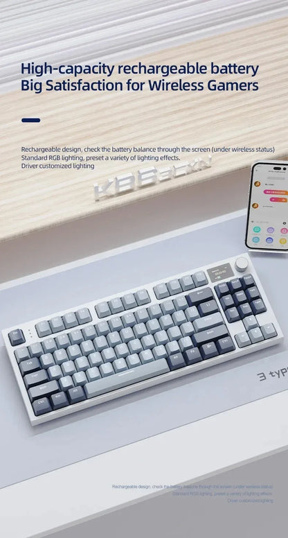 Attack Shark K86 Wireless Mechanical Keyboard, TFT Display, Metal Knob, RGB Backlit, Hot-Swappable, Bluetooth for Gaming & Office