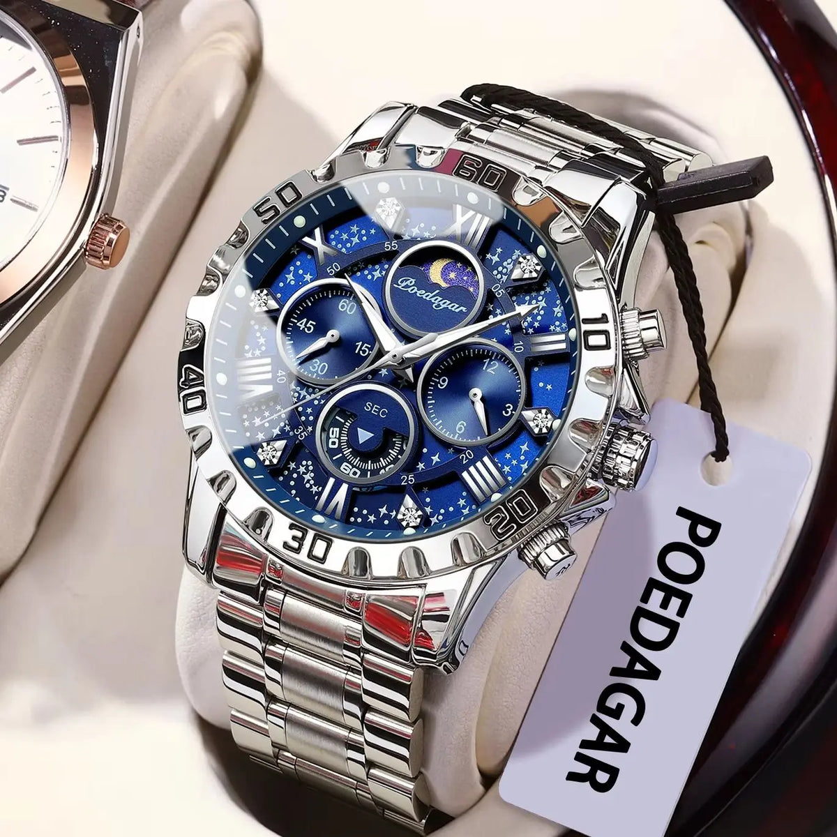 Reloj para hombre POEDAGAR: cronógrafo de lujo, resistente al agua y luminiscente, de acero inoxidable, de estilo deportivo y militar, con movimiento de cuarzo