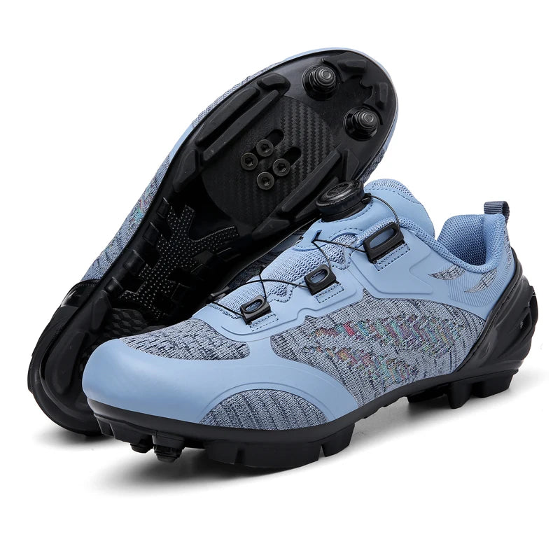 Sapatos de ciclismo MTB para homem e mulher T03 roxos respiráveis, de velocidade, autoblocantes, para ciclismo de estrada, corrida ao ar livre e treino
