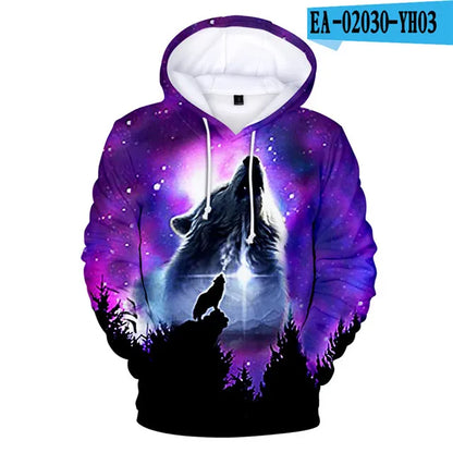 Sweatshirt com Capuz Cool Space Galaxy Wolf para Homem — Lobo Brilhante, Estilo Fashion, Pullover de Primavera e Outono