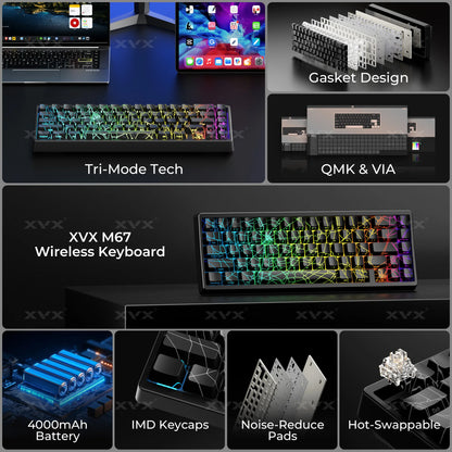 Teclado XVX Spider Web M67 JadeStone con teclas IMD-Tech, conexión trimodo y retroiluminación RGB personalizada 60%