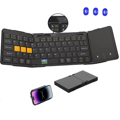 Folding Travel Keyboard with Touchpad &Display,Foldable Bluetooth Keyboard for Windows iOS Android,Multi Device Keyboard