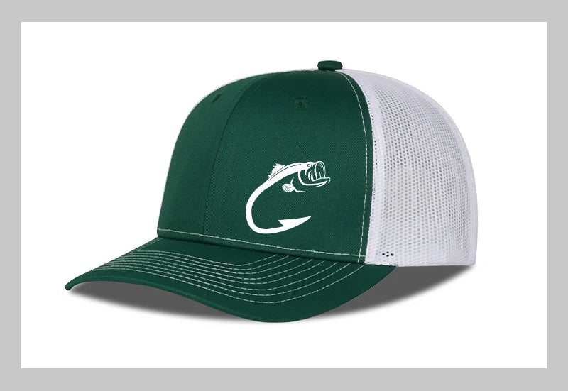 Bass Fish Hook Print Trucker Hat Podesiva uniseks kapa s mrežicom za pecanje, ventilator i sunce