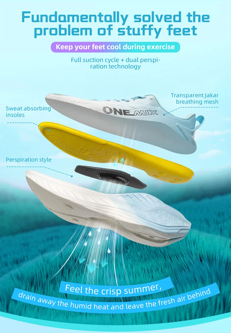 Zapatillas de running casual ONEMIX transpirables de verano para jogging, calzado deportivo ligero para hombre y mujer, gimnasio y exterior, con amortiguación