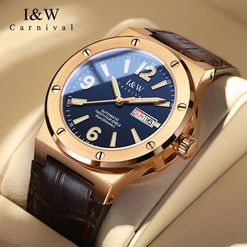 Reloj mecánico para hombre Carnival (serie IW de gama alta) – Lujo, cristal de zafiro, hermético hasta 50 m, movimiento automático importado