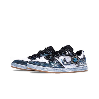 Personalizované tenisky Nike SB Alleyoop „Starry Eye“ – ručne maľované nízke unisexové skateboardové topánky (čierna/modrá)