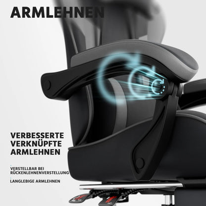 Ergonomic Gaming Chair with Lumbar Support, Breathable PU Leather Gaming Chair, Reclining Computer Gaming Chair with Footrest & Adjustable Height