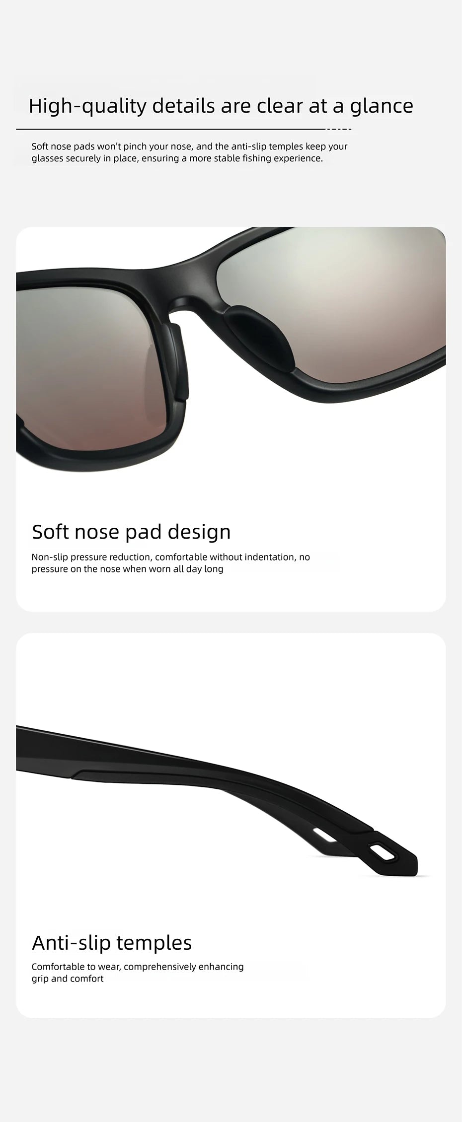 CAPONI Polarized Men Sunglasses Outdoor Sport Fishing Sun Glasses Square Anti-Oil and Water Blue HD Lenses Black Shades CP36505