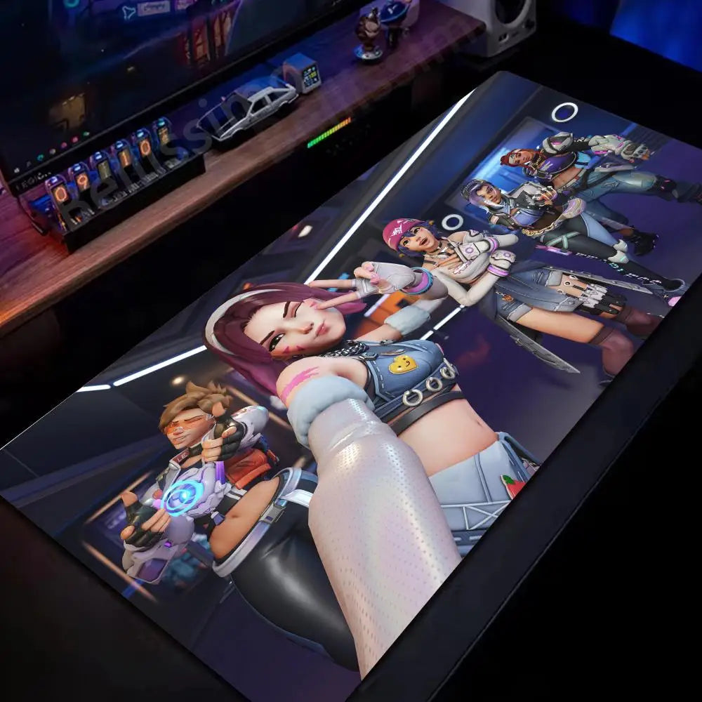 Tapete de Rato Gaming Grande Overwatch para PC, Tapete de Secretária Kawaii Rosa Fofo para Teclado e Portátil, Acessório Gaming HD