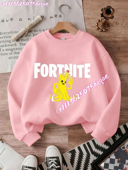 Sweat-shirts Fortnite novos para criança, hoodie com estampado de personagem de jogo em estilo cartoon, camisolas casuais de outono para criança, roupa de inverno para bebé menino
