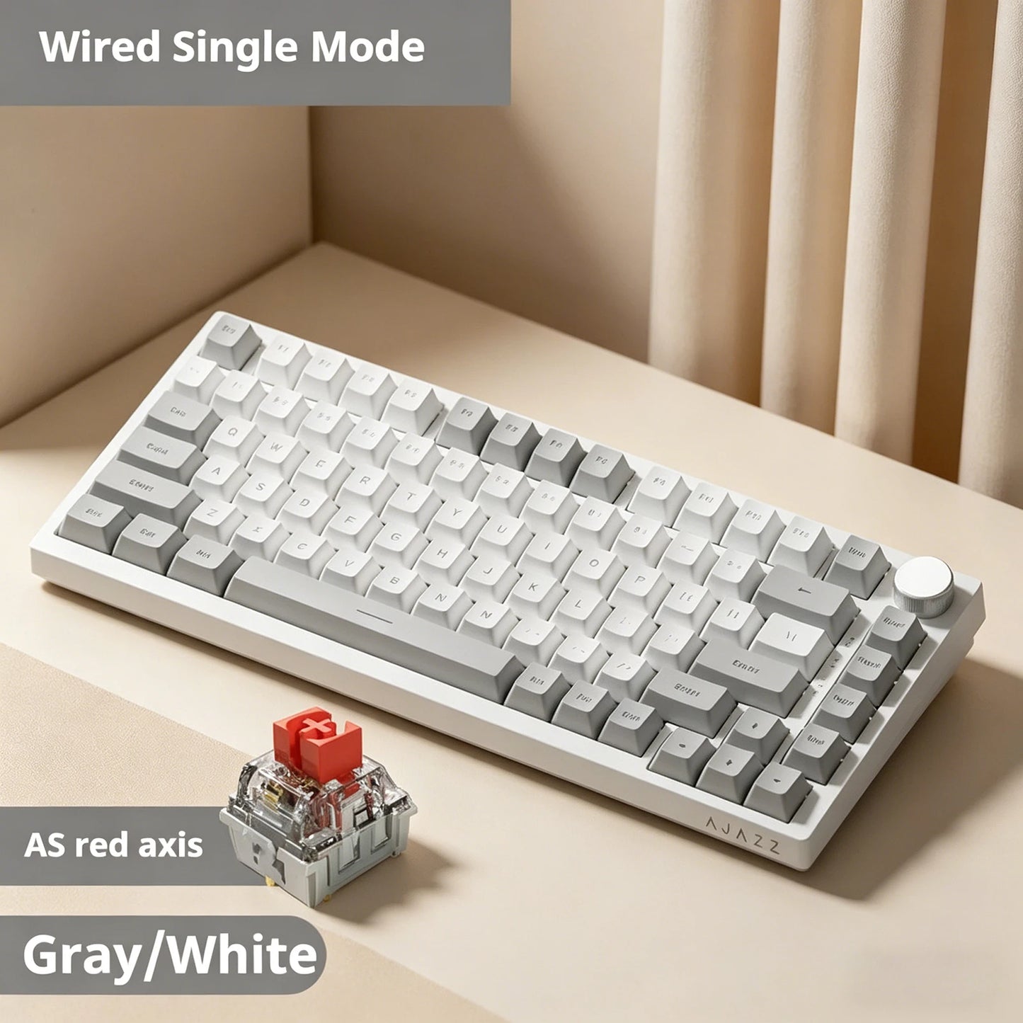 Tastiera meccanica cablata AJAZZ AK820 75%: hot‑swappable, retroilluminazione RGB/bianca/azzurro ghiaccio, controllo con manopola del volume | Per ufficio e gaming