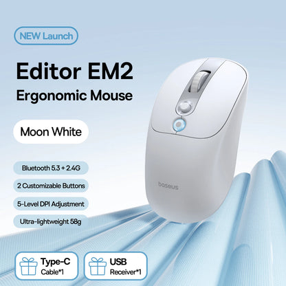 【NOU】Mouse wireless ergonomic Baseus EM2 Bluetooth 5.3 2.4G, încărcare Type-C, ultra-ușor și silențios, cu buton personalizabil
