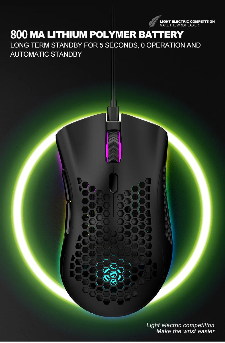 BM600 Rechargeable USB 2.4G Wireless RGB Light Honeycomb Gaming Mouse Desktop PC Computers Notebook Laptop Mice Mause Gamer