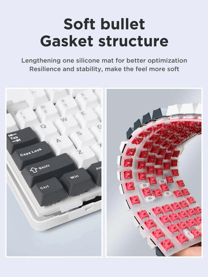 Teclado Mecânico AULA F87 Pro 2.4g/USB/Bluetooth sem fios trimodo, 87 teclas, RGB, PBT, estrutura gasket, 5 camadas de isolamento acústico, teclas completas sem impacto