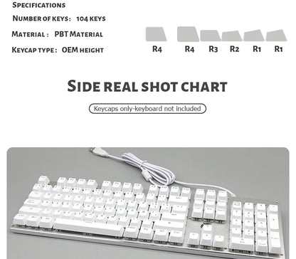 104 Teclas Keycaps Retroiluminadas Coreano Francês Russo Espanhol Alemão para Teclado Mecânico com Switch MX, Perfil OEM, Teclas ABS DIY