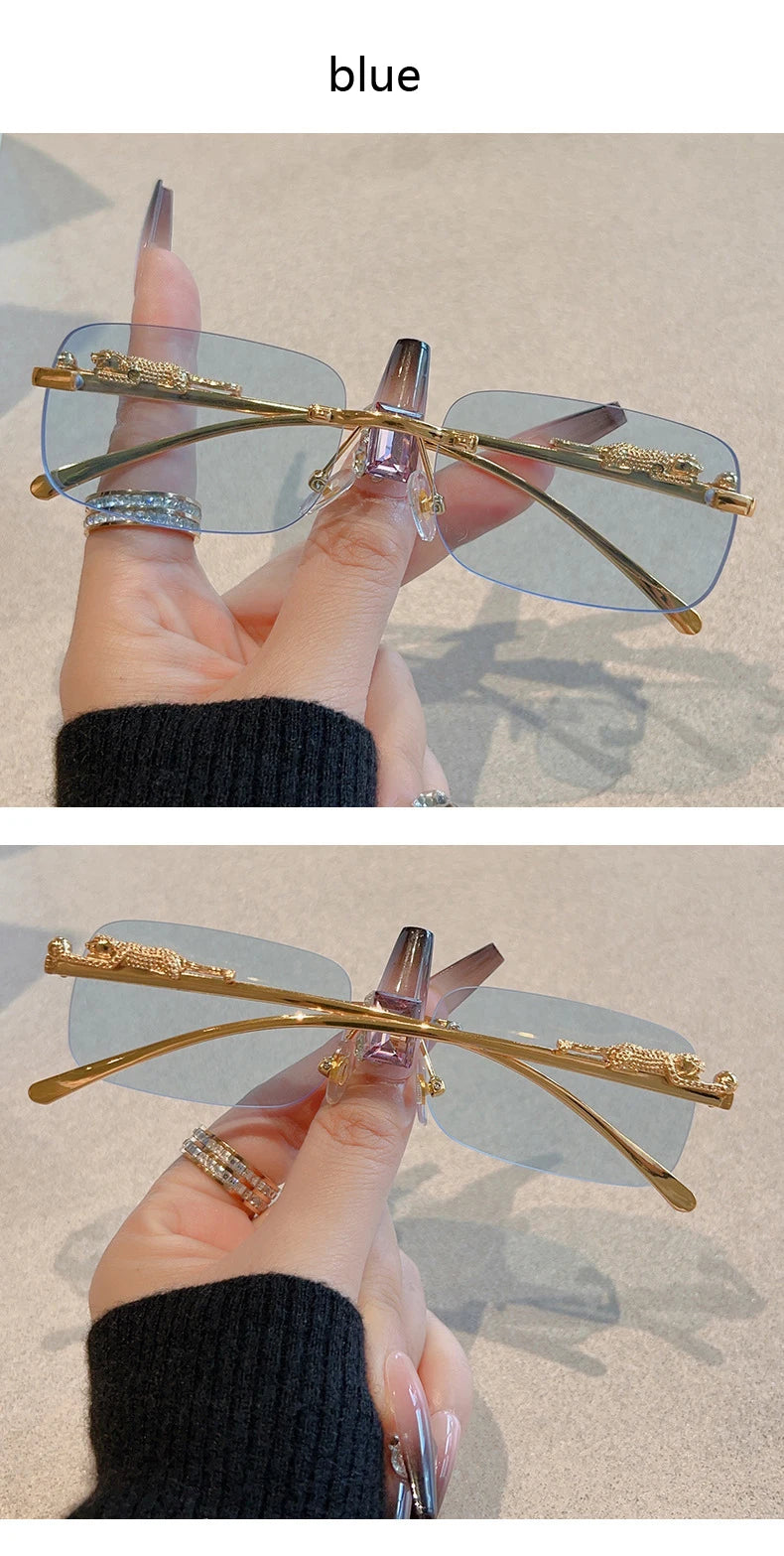 Cycling 12pcs Brand Leopard Rimless Rectangle Sunglasses Fashion Y2K Frameless Sun Glasses Shades for Women Men UV400