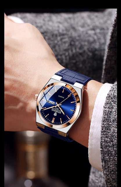 Montre-bracelet à quartz BINBOND de luxe avec bracelet en cuir, précise, lumineuse, étanche, affichage automatique de la date et du jour de la semaine, durable, pour homme.