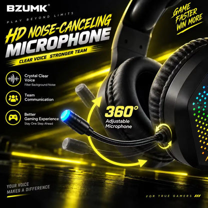 Casque de jeu filaire BZUMK H2, son surround 7.1 RGB, haut-parleurs de 50 mm, casque supra-auriculaire, microphone à réduction de bruit pour PC, PS4, PS5