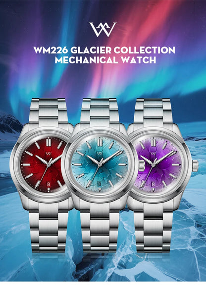 WM Watch Automatic Mechanical Watch NH35 Glacier Series 100M Waterproof AR Coated Sapphire Welly Merck Watches For Man WM226