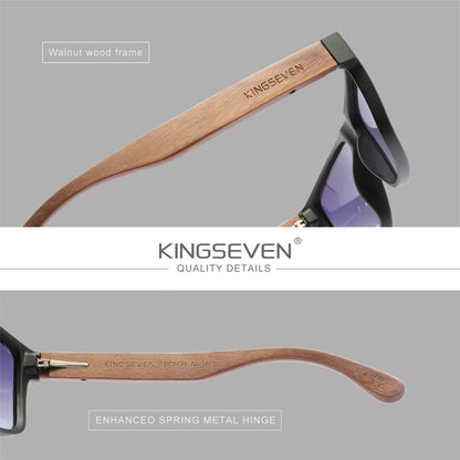 KINGSEVEN Fashion Sunglasses Wooden Men Women Round Fashion Eyewear Polarized UV400 Male Large Frame Retro Glasses