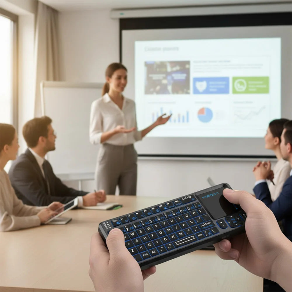 Teclado Bluetooth Mini MRSVI A8 PLUS, teclado sem fios 2.4GHz retroiluminado com touchpad para Android TV Box, Mac, portátil, Windows