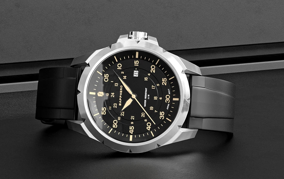 Reloj para hombre SAPPHERO: reloj de cuarzo de lujo, resistente al agua hasta 50 m, equipado con un mecanismo importado y una caja de acero inoxidable. Una idea de regalo ideal para hombre.