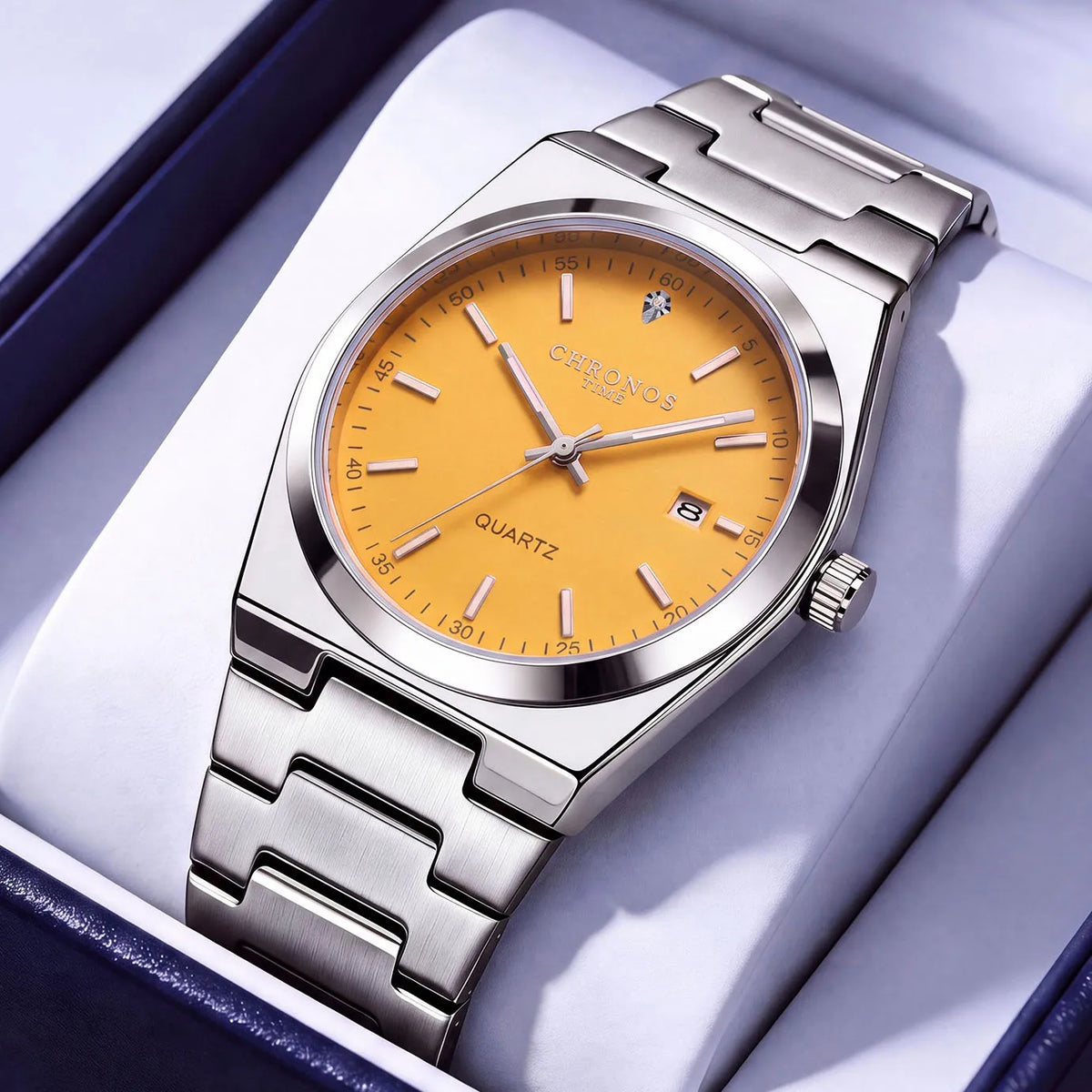 CHRONOS vyriškas kvarcinis laikrodis – nerūdijančio plieno apyrankė, atsparus vandeniui, šviečiantys rodyklės, datos rodymas – puikiai tinka darbui, sportui ar kasdieniam naudojimui