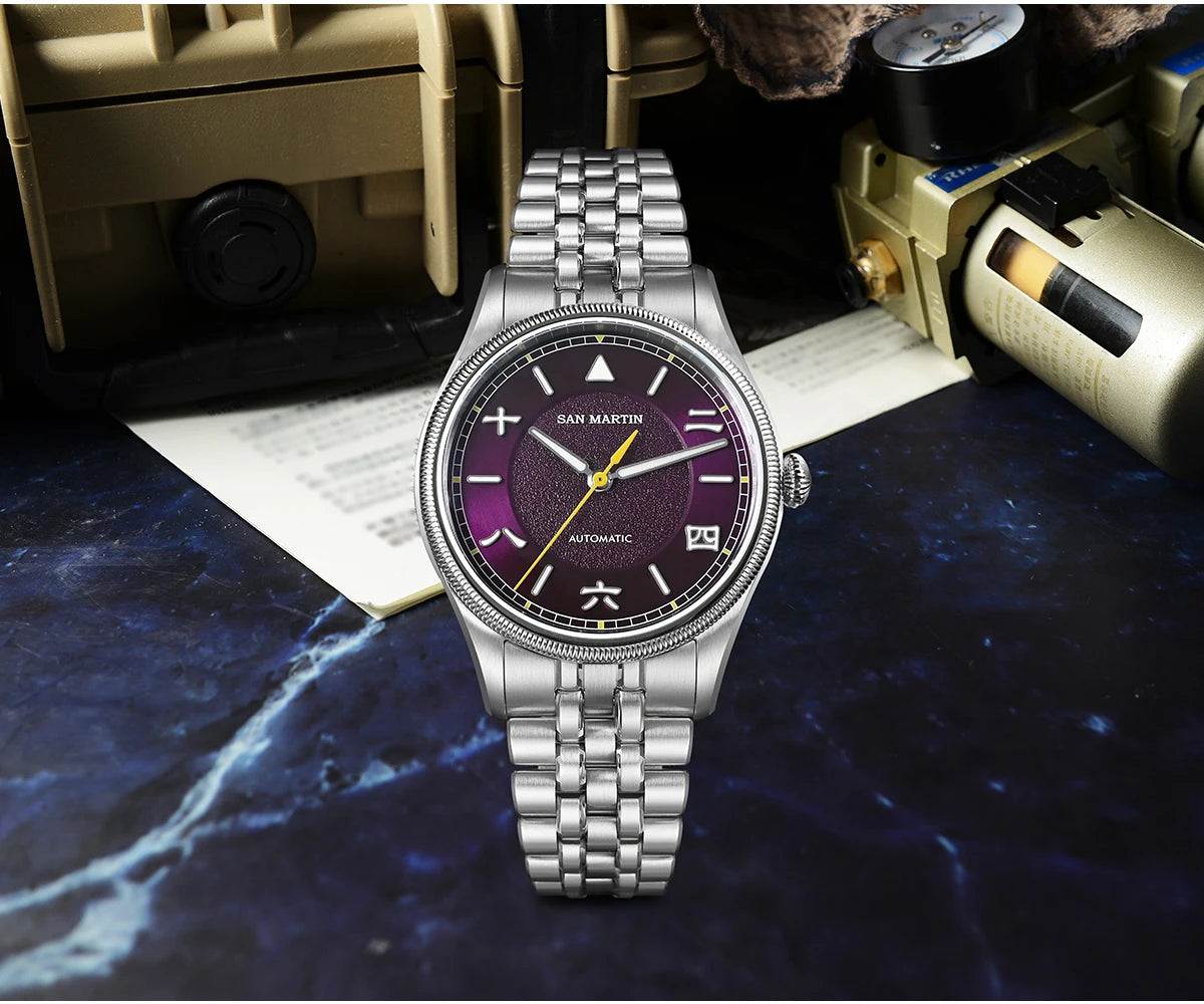 San Martin 39.5mm Retro Chinese Characters Indices Dial Men Pilot Watch YN55 100M Waterproof BGW-X1 Luminous SN0033C