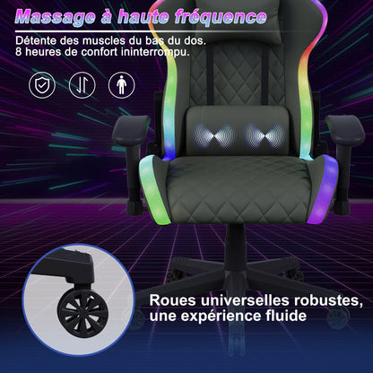 Ergonomic Office Chair with Lumbar Massage, RGB LED Lighting, Reclining Backrest, Adjustable Armrests & Executive Gaming Chair for Home Office