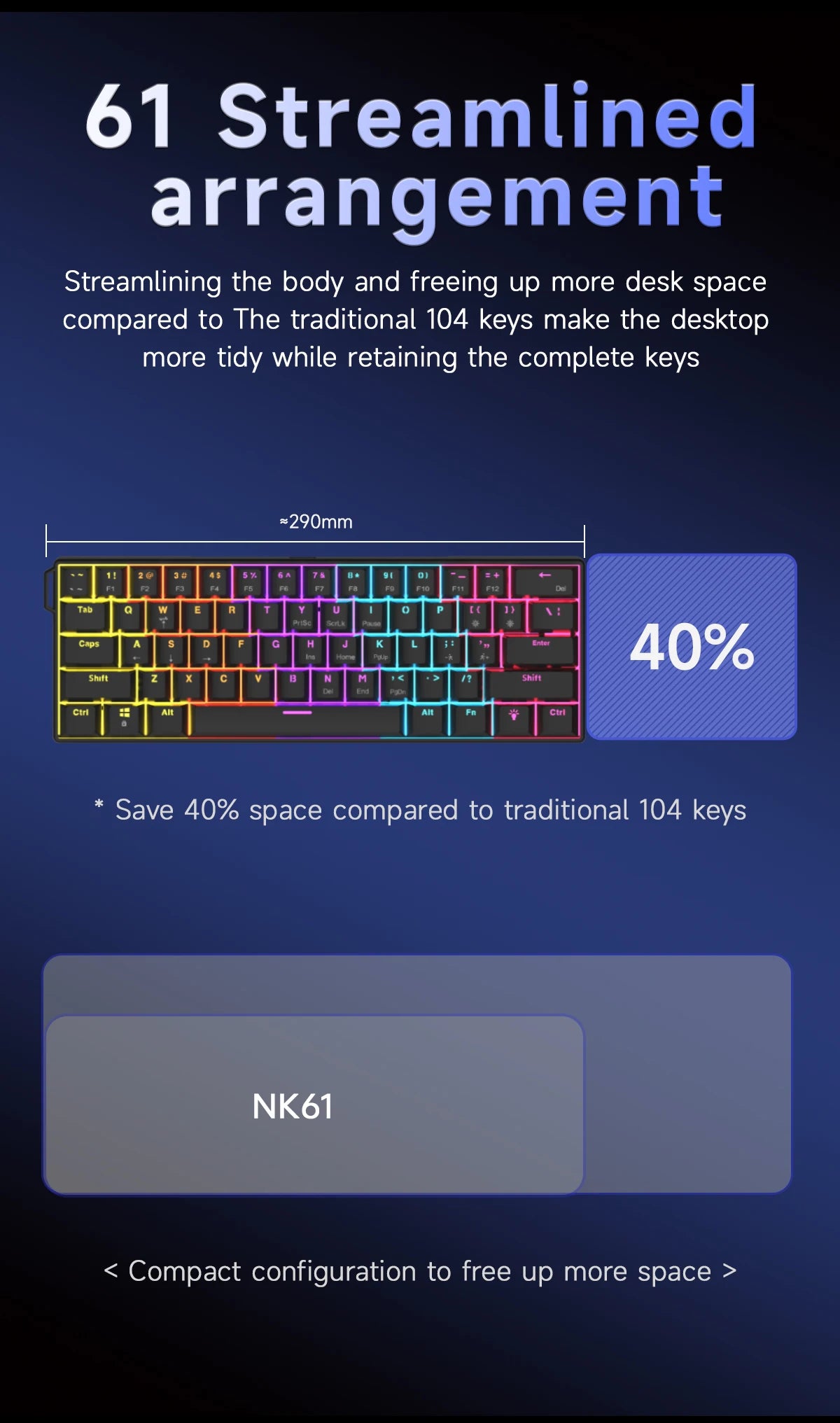 Teclado mecânico gaming com fios AJAZZ NK61 60% RGB hot-swappable, 61 teclas, switch vermelho, mini teclado para PC gamer