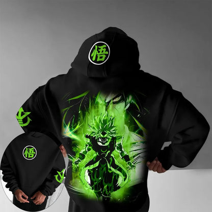 Sudadera con capucha de gimnasio retro Dragon Ball otoño invierno 2026, 100% algodón, estampado verde de Broly, corte oversized, streetwear fitness para hombre y mujer