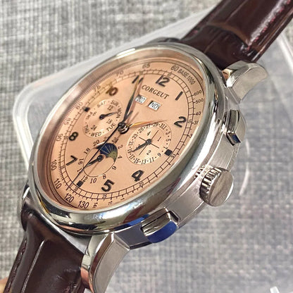 Automatikuhr für Herren, Multifunktionsanzeige für Datum, Tag, Monat und Jahr, 316L mechanische Herrenuhr, poliertes Gehäuse, Tag-/Nachtanzeige, 42mm