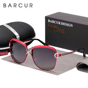 BARCUR Polarized Ladies Sunglasses Women Gradient Lens Round Sun Glasses Square Luxury Brand Oculos Lunette De Soleil Femme