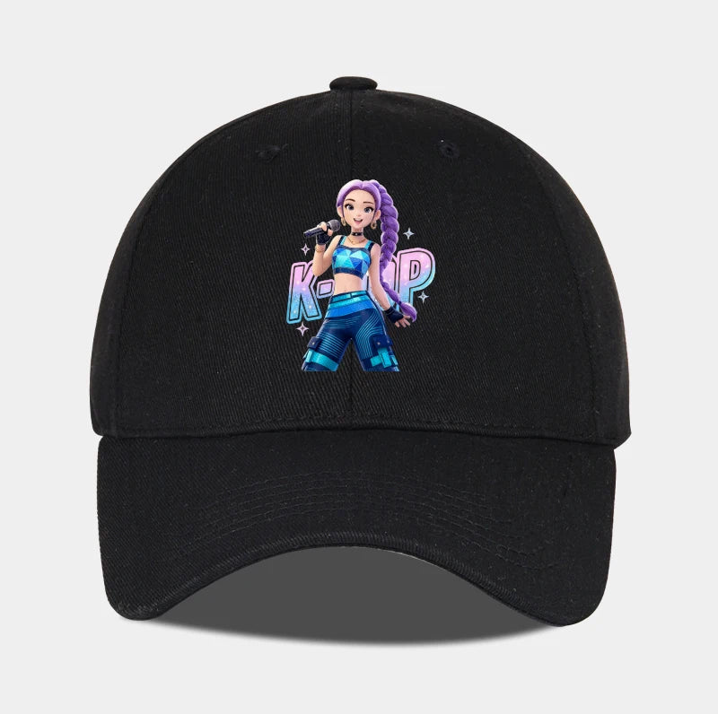 K-POP Purple Hair Idol Cartoon Print Baseball Cap Men Women Y2K Streetwear  Adjustable Dad Hat Sun Hat