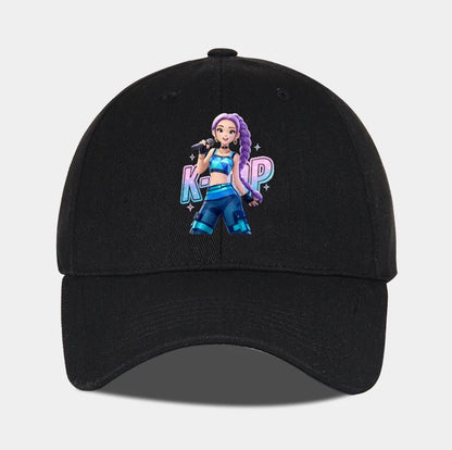 K-POP Purple Hair Idol Cartoon Print Baseball Cap Men Women Y2K Streetwear  Adjustable Dad Hat Sun Hat
