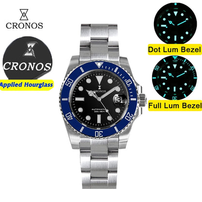 Cronos New 40mm Diver Men Watches Luxury Miyota9015 Automatic Mechanical Watch Sapphire Crytal Waterproof 200m AdjustClasp L6045