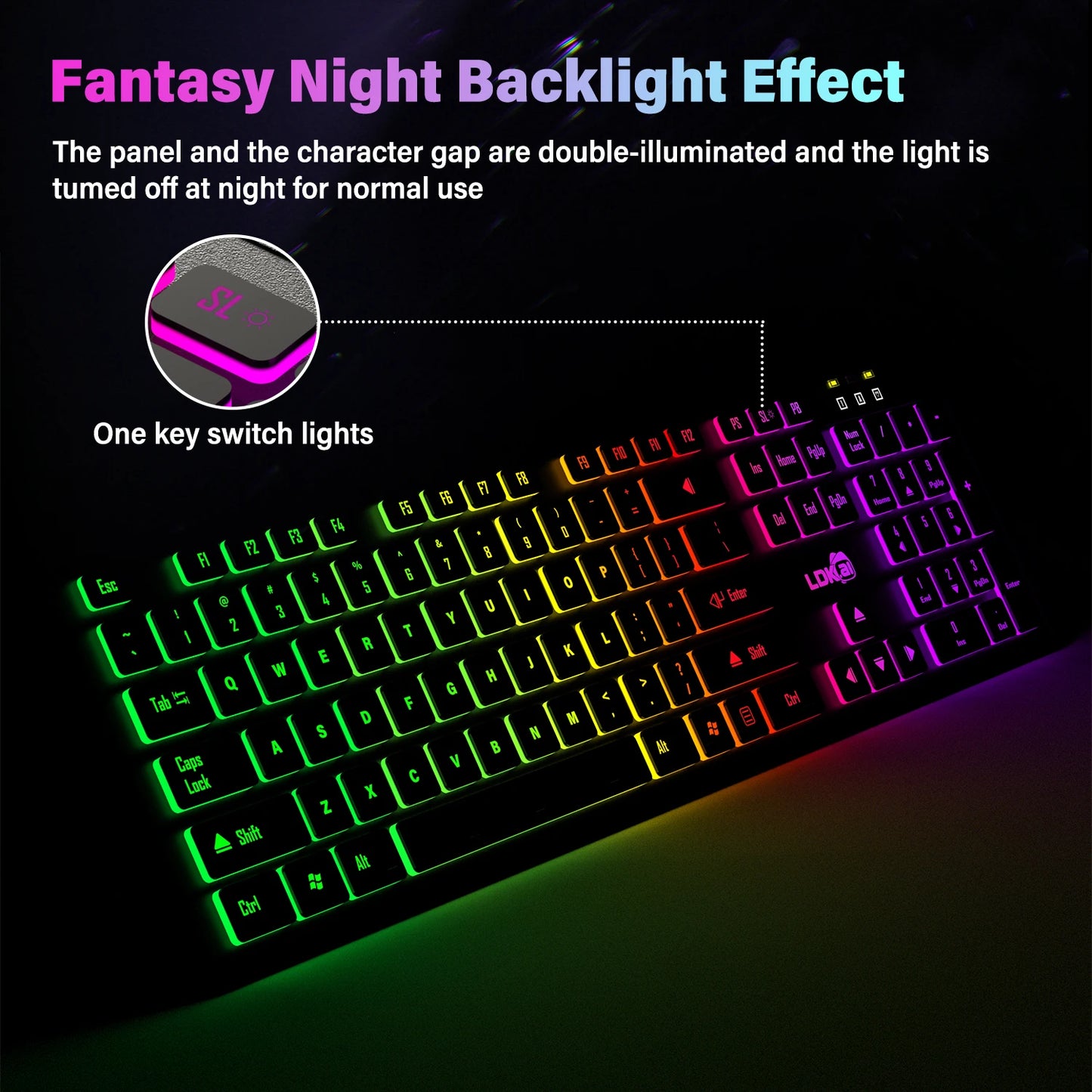 Computer Gaming Keyboard Light Backlit RGB Mute Wired Keyboard USB Office Home Russian French Spanish German Arabic English