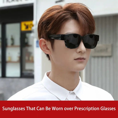Polarized Fit Over Glasses Sunglasses for Women Men, Trendy Square Wrap Around Shades for Driving Riding, UV Protection