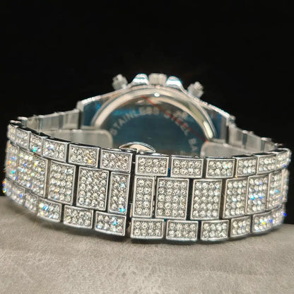 2025 Top Luxury Watch For Men Fashion Ice Diamond Hip Hop Rainbow Diamond Multifunction Man Quartz Wristwatch Gift Dropshipping
