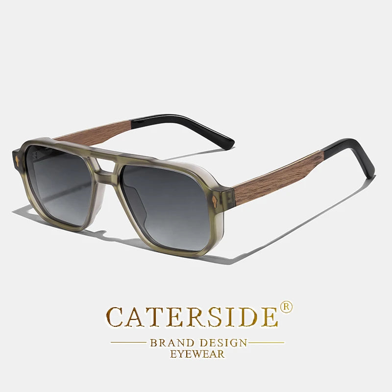 CATERSIDE Fashion Men Polarized Sunglasses Retro Luxury Brand Design Solid Wood Temple Sun Glasses Women Driving Party Glasses