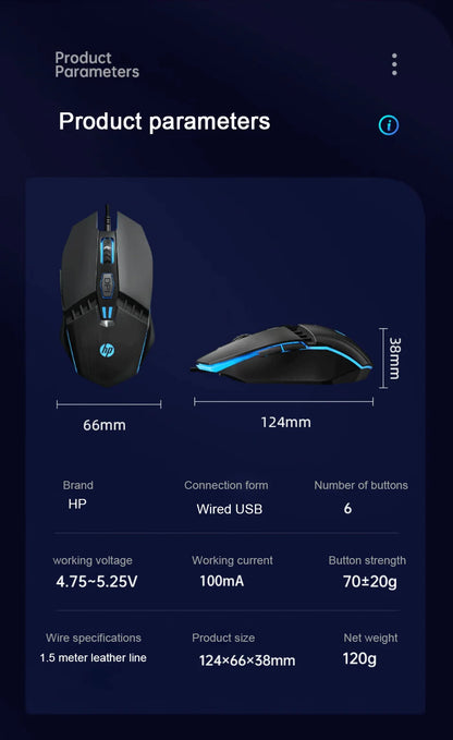Ratón gaming HP M1 con cable, iluminación blanca, USB, para eSports, gaming, oficina, PC de sobremesa y portátil